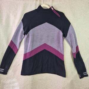 Smartwool Dacono Merino Wool Chevron Colorblock Zip Ski Sweater Mock Neck XL